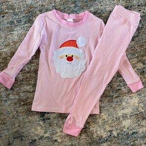 Festive Santa Kids Pajama Set - Pink Stripes